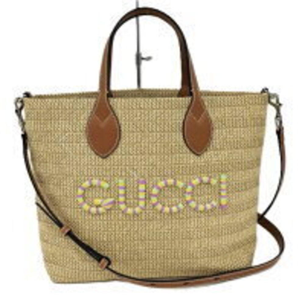 GUCCI handbag Straw Tan leather beige